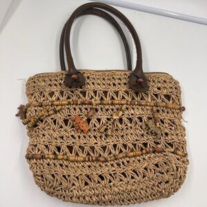 Cappelli Straworld  Animal Theme Handbag Wood Beaded Purse 13 X 10